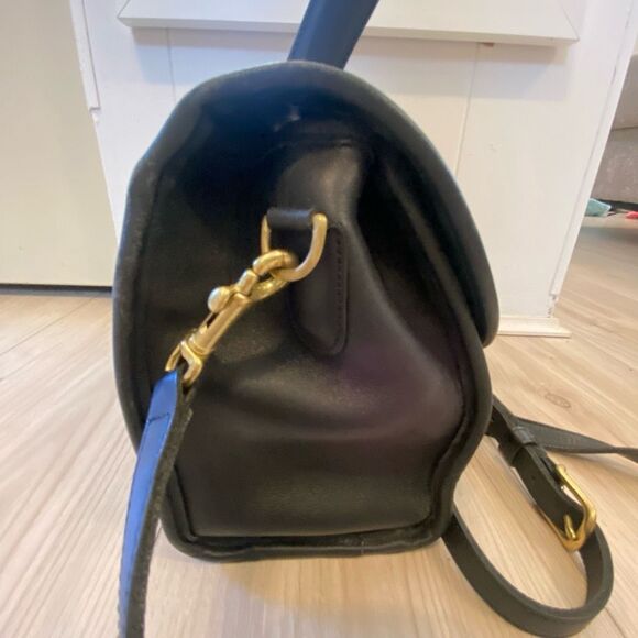 Vintage Coach 9977 Black Manor Bag Top handle crossbody Black Flap USA with copp - Picture 3 of 16